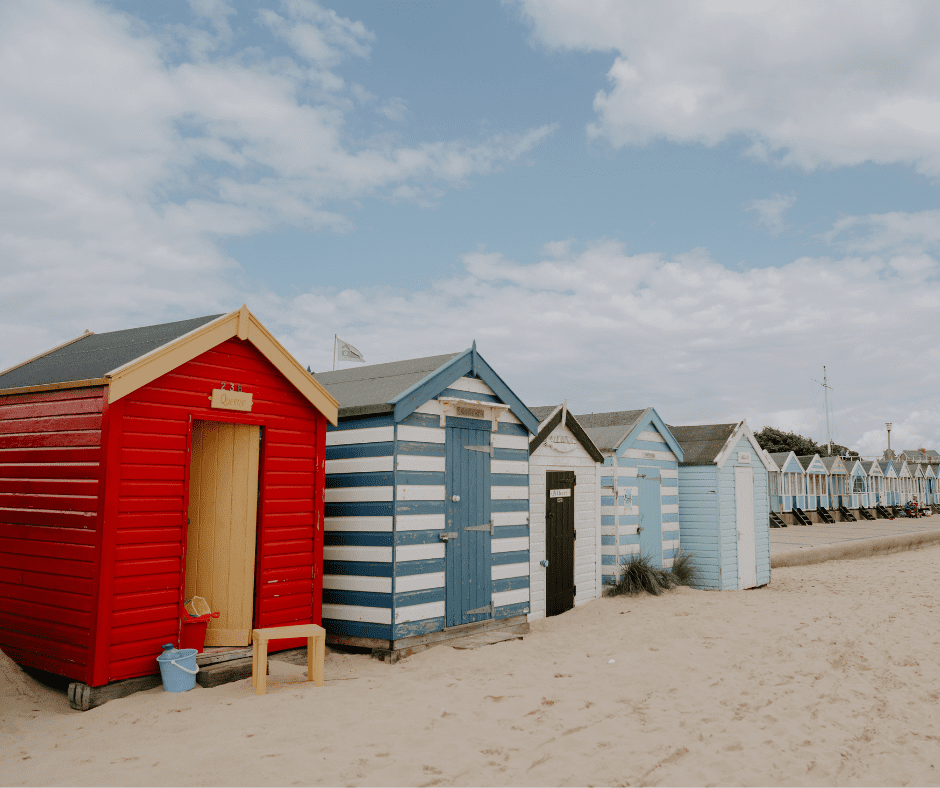 Royal beach hut row in Southwold, beach huts by Durrants Holiday Cottages