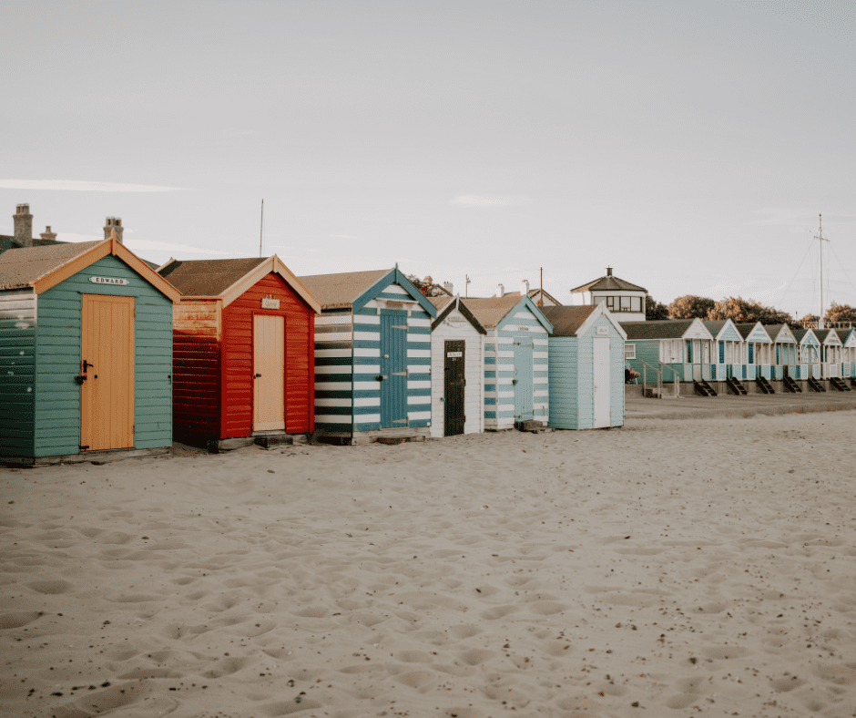 Royal beach hut row in Southwold